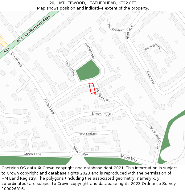 20, HATHERWOOD, LEATHERHEAD, KT22 8TT: Location map and indicative extent of plot