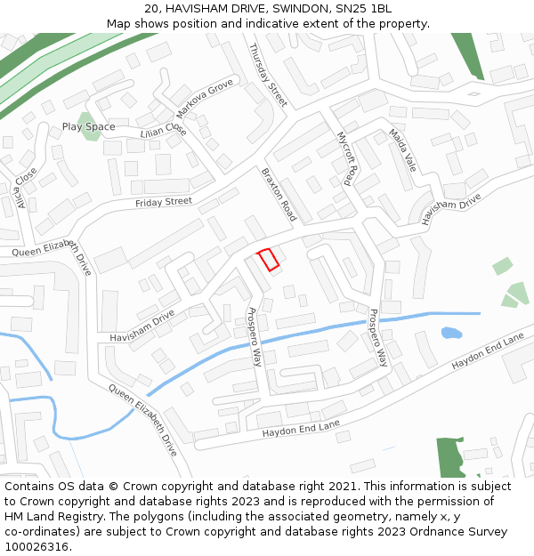 20, HAVISHAM DRIVE, SWINDON, SN25 1BL: Location map and indicative extent of plot