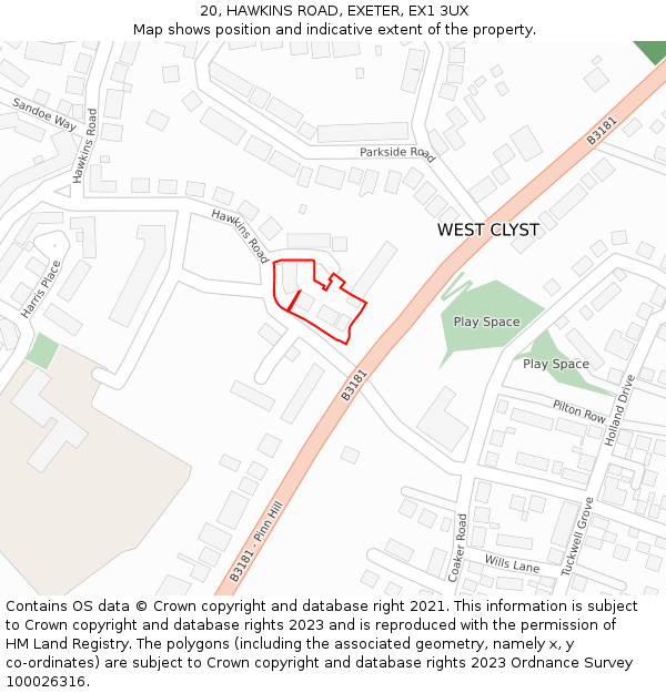 20, HAWKINS ROAD, EXETER, EX1 3UX: Location map and indicative extent of plot