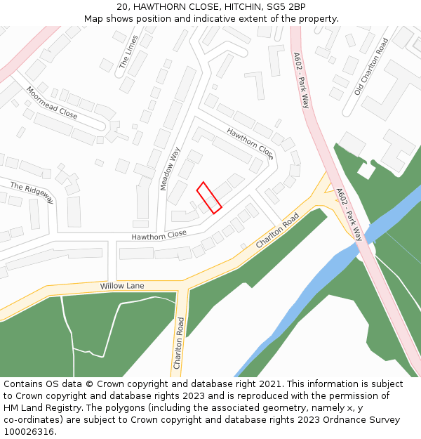 20, HAWTHORN CLOSE, HITCHIN, SG5 2BP: Location map and indicative extent of plot