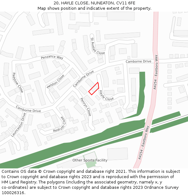 20, HAYLE CLOSE, NUNEATON, CV11 6FE: Location map and indicative extent of plot