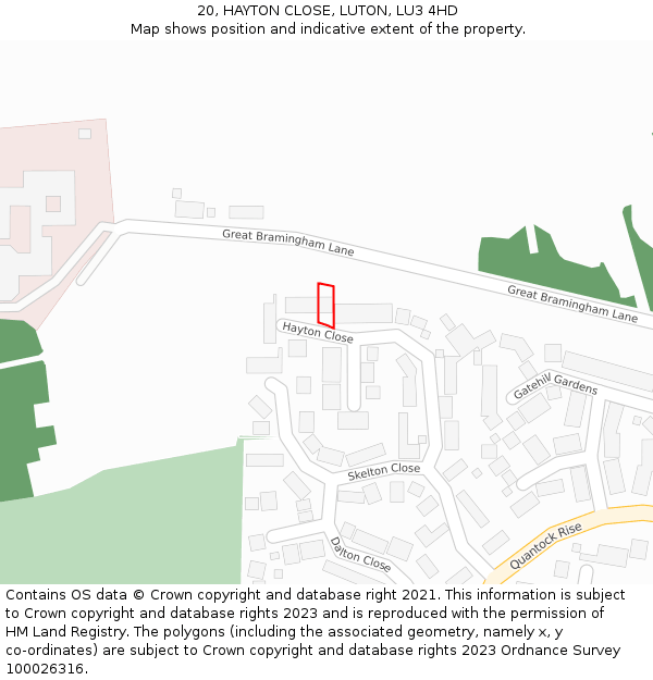 20, HAYTON CLOSE, LUTON, LU3 4HD: Location map and indicative extent of plot