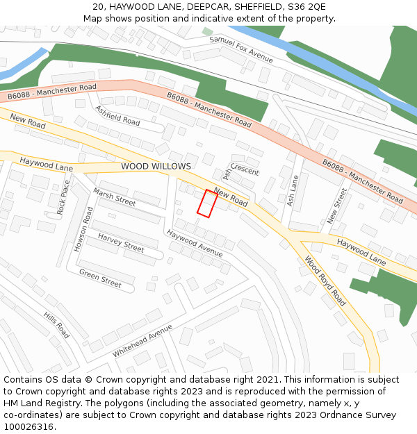 20, HAYWOOD LANE, DEEPCAR, SHEFFIELD, S36 2QE: Location map and indicative extent of plot