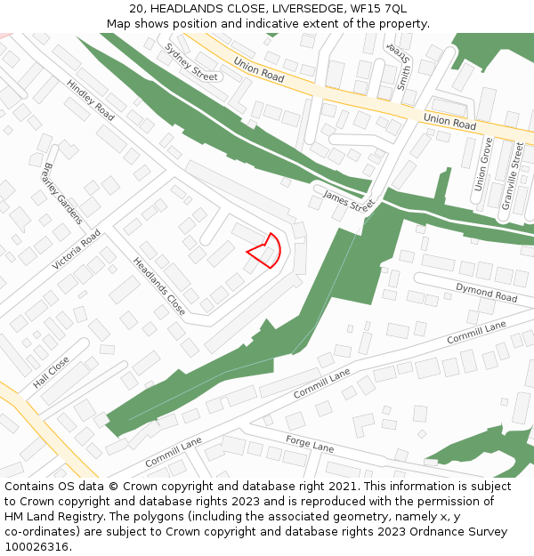 20, HEADLANDS CLOSE, LIVERSEDGE, WF15 7QL: Location map and indicative extent of plot