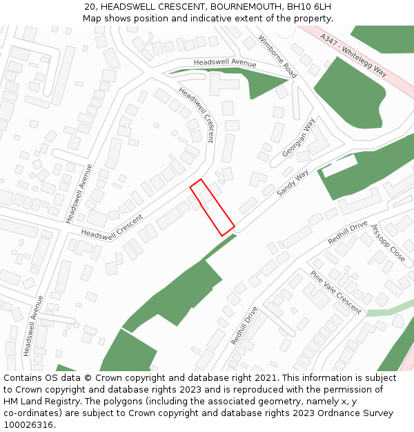 20, HEADSWELL CRESCENT, BOURNEMOUTH, BH10 6LH: Location map and indicative extent of plot