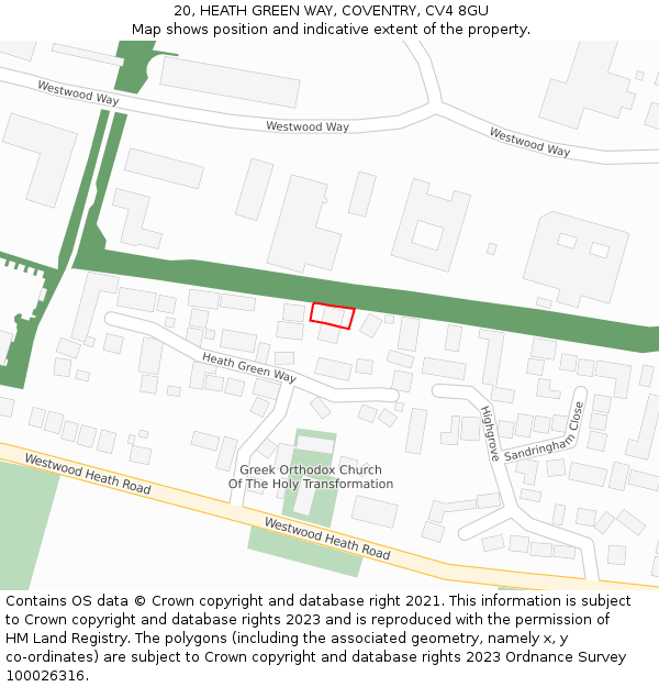 20, HEATH GREEN WAY, COVENTRY, CV4 8GU: Location map and indicative extent of plot