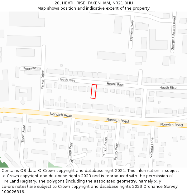 20, HEATH RISE, FAKENHAM, NR21 8HU: Location map and indicative extent of plot