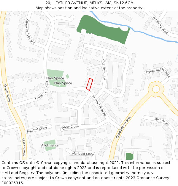 20, HEATHER AVENUE, MELKSHAM, SN12 6GA: Location map and indicative extent of plot