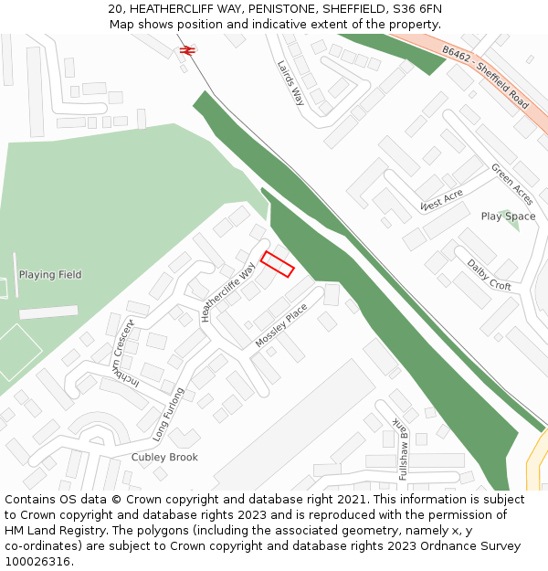 20, HEATHERCLIFF WAY, PENISTONE, SHEFFIELD, S36 6FN: Location map and indicative extent of plot