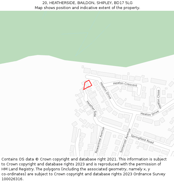 20, HEATHERSIDE, BAILDON, SHIPLEY, BD17 5LG: Location map and indicative extent of plot