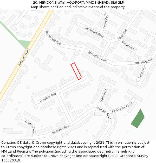 20, HENDONS WAY, HOLYPORT, MAIDENHEAD, SL6 2LF: Location map and indicative extent of plot