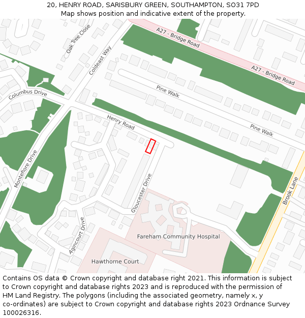 20, HENRY ROAD, SARISBURY GREEN, SOUTHAMPTON, SO31 7PD: Location map and indicative extent of plot