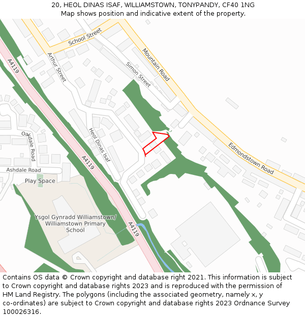 20, HEOL DINAS ISAF, WILLIAMSTOWN, TONYPANDY, CF40 1NG: Location map and indicative extent of plot
