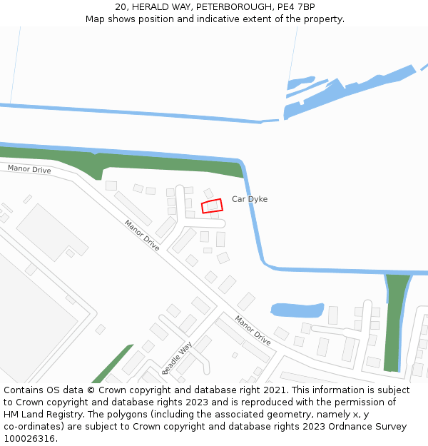 20, HERALD WAY, PETERBOROUGH, PE4 7BP: Location map and indicative extent of plot