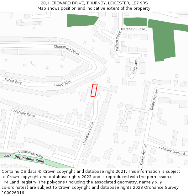 20, HEREWARD DRIVE, THURNBY, LEICESTER, LE7 9RS: Location map and indicative extent of plot