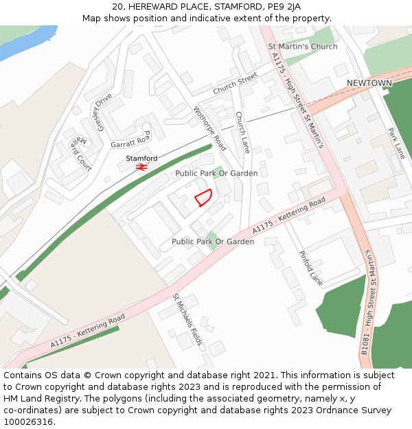 20, HEREWARD PLACE, STAMFORD, PE9 2JA: Location map and indicative extent of plot
