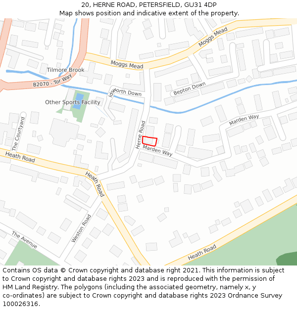 20, HERNE ROAD, PETERSFIELD, GU31 4DP: Location map and indicative extent of plot