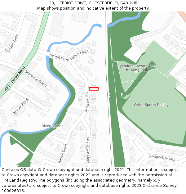 20, HERRIOT DRIVE, CHESTERFIELD, S40 2UR: Location map and indicative extent of plot