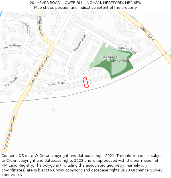20, HEVER ROAD, LOWER BULLINGHAM, HEREFORD, HR2 6EW: Location map and indicative extent of plot