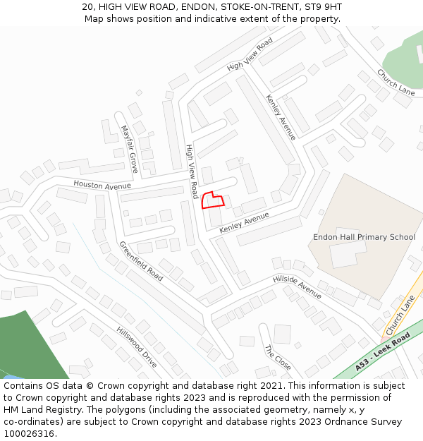 20, HIGH VIEW ROAD, ENDON, STOKE-ON-TRENT, ST9 9HT: Location map and indicative extent of plot
