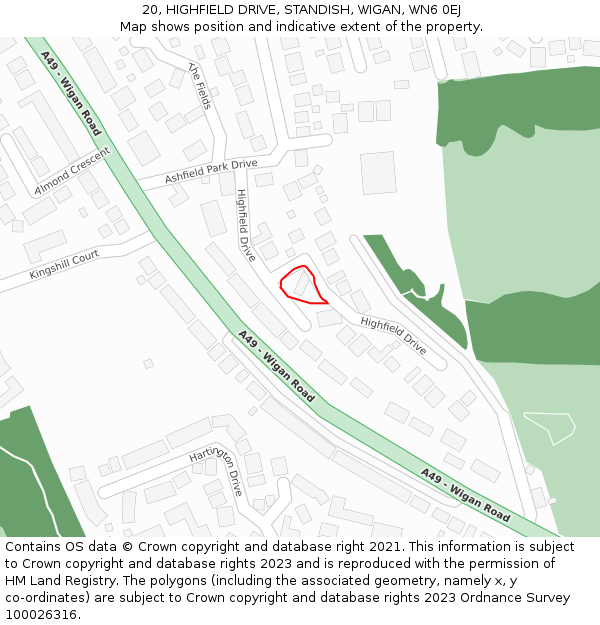 20, HIGHFIELD DRIVE, STANDISH, WIGAN, WN6 0EJ: Location map and indicative extent of plot