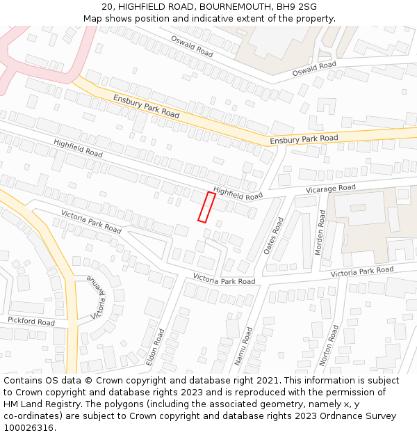 20, HIGHFIELD ROAD, BOURNEMOUTH, BH9 2SG: Location map and indicative extent of plot