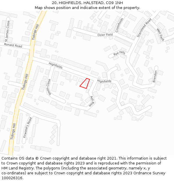 20, HIGHFIELDS, HALSTEAD, CO9 1NH: Location map and indicative extent of plot