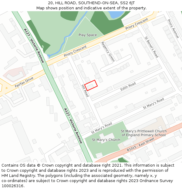 20, HILL ROAD, SOUTHEND-ON-SEA, SS2 6JT: Location map and indicative extent of plot