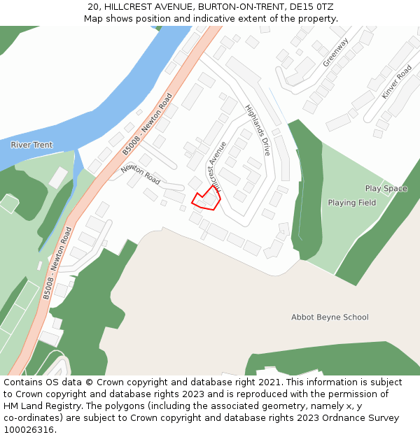 20, HILLCREST AVENUE, BURTON-ON-TRENT, DE15 0TZ: Location map and indicative extent of plot