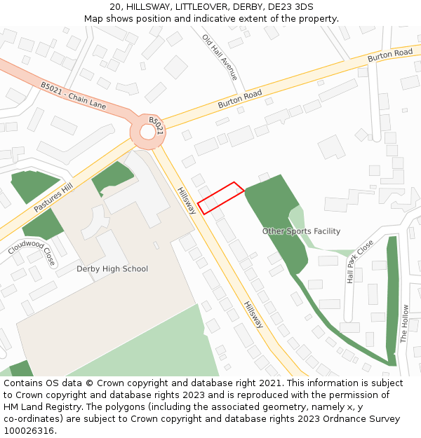 20, HILLSWAY, LITTLEOVER, DERBY, DE23 3DS: Location map and indicative extent of plot