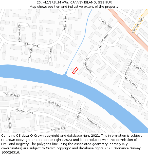 20, HILVERSUM WAY, CANVEY ISLAND, SS8 9UR: Location map and indicative extent of plot