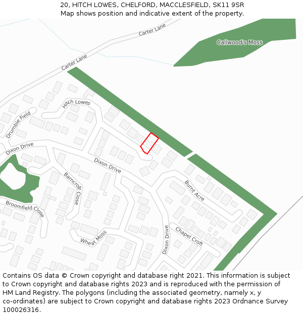 20, HITCH LOWES, CHELFORD, MACCLESFIELD, SK11 9SR: Location map and indicative extent of plot