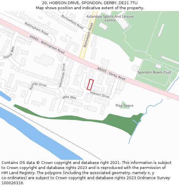 20, HOBSON DRIVE, SPONDON, DERBY, DE21 7TU: Location map and indicative extent of plot