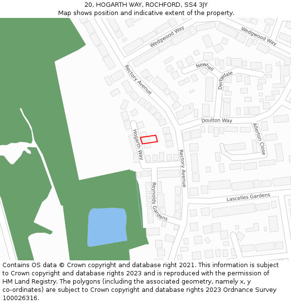 20, HOGARTH WAY, ROCHFORD, SS4 3JY: Location map and indicative extent of plot