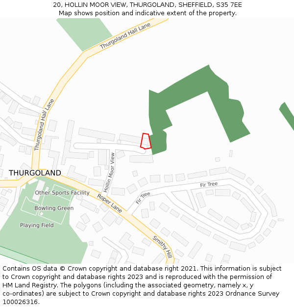 20, HOLLIN MOOR VIEW, THURGOLAND, SHEFFIELD, S35 7EE: Location map and indicative extent of plot