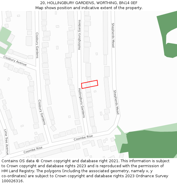 20, HOLLINGBURY GARDENS, WORTHING, BN14 0EF: Location map and indicative extent of plot