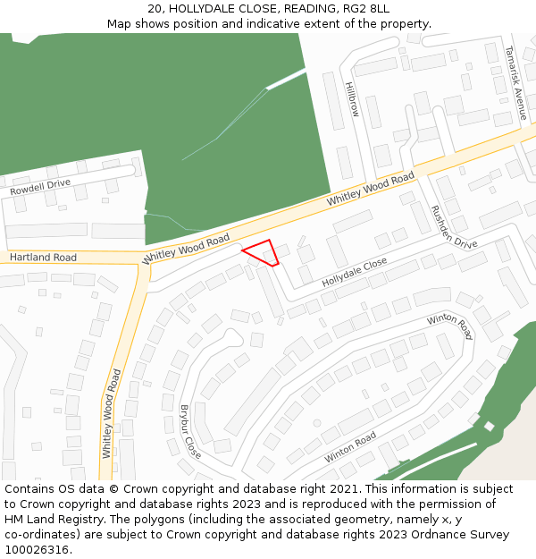 20, HOLLYDALE CLOSE, READING, RG2 8LL: Location map and indicative extent of plot