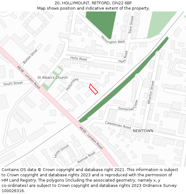 20, HOLLYMOUNT, RETFORD, DN22 6BF: Location map and indicative extent of plot
