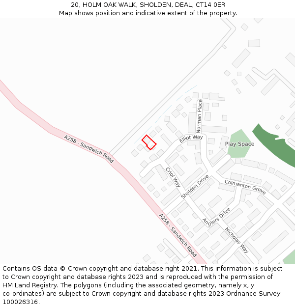 20, HOLM OAK WALK, SHOLDEN, DEAL, CT14 0ER: Location map and indicative extent of plot