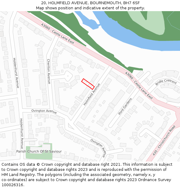 20, HOLMFIELD AVENUE, BOURNEMOUTH, BH7 6SF: Location map and indicative extent of plot