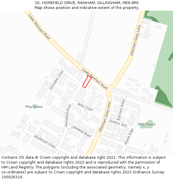 20, HOMEFIELD DRIVE, RAINHAM, GILLINGHAM, ME8 8RS: Location map and indicative extent of plot