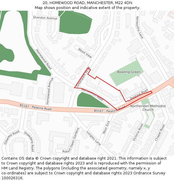 20, HOMEWOOD ROAD, MANCHESTER, M22 4DN: Location map and indicative extent of plot