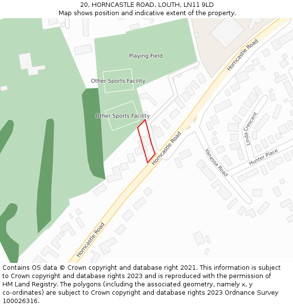 20, HORNCASTLE ROAD, LOUTH, LN11 9LD: Location map and indicative extent of plot