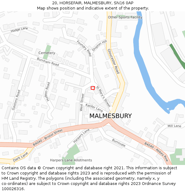 20, HORSEFAIR, MALMESBURY, SN16 0AP: Location map and indicative extent of plot