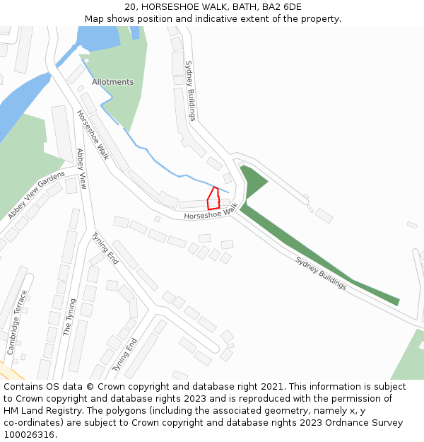 20, HORSESHOE WALK, BATH, BA2 6DE: Location map and indicative extent of plot