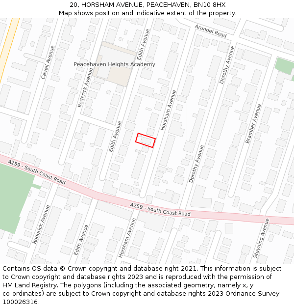 20, HORSHAM AVENUE, PEACEHAVEN, BN10 8HX: Location map and indicative extent of plot