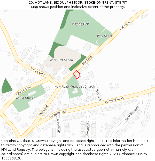 20, HOT LANE, BIDDULPH MOOR, STOKE-ON-TRENT, ST8 7JT: Location map and indicative extent of plot