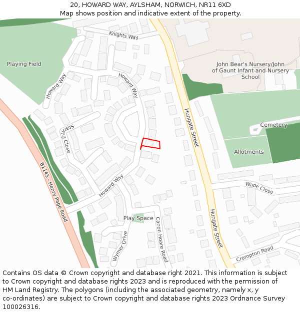 20, HOWARD WAY, AYLSHAM, NORWICH, NR11 6XD: Location map and indicative extent of plot
