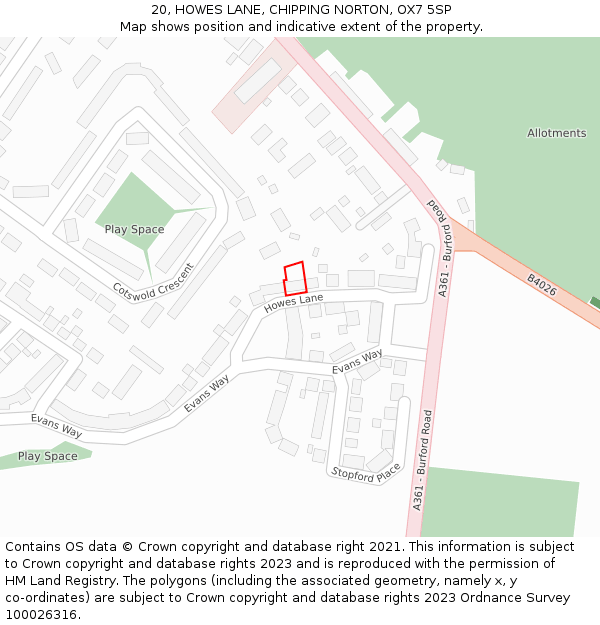 20, HOWES LANE, CHIPPING NORTON, OX7 5SP: Location map and indicative extent of plot