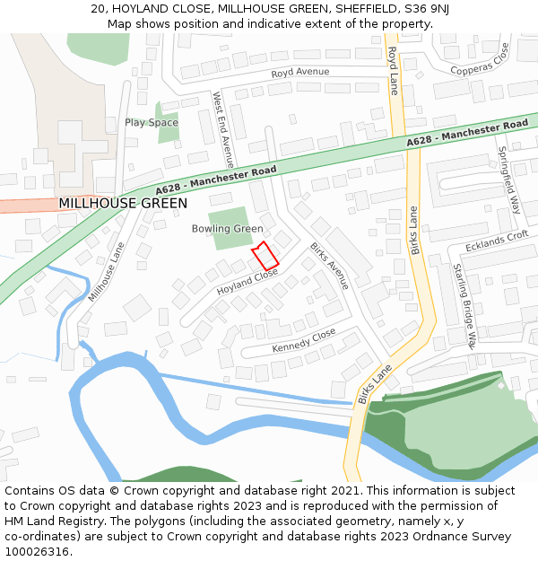 20, HOYLAND CLOSE, MILLHOUSE GREEN, SHEFFIELD, S36 9NJ: Location map and indicative extent of plot